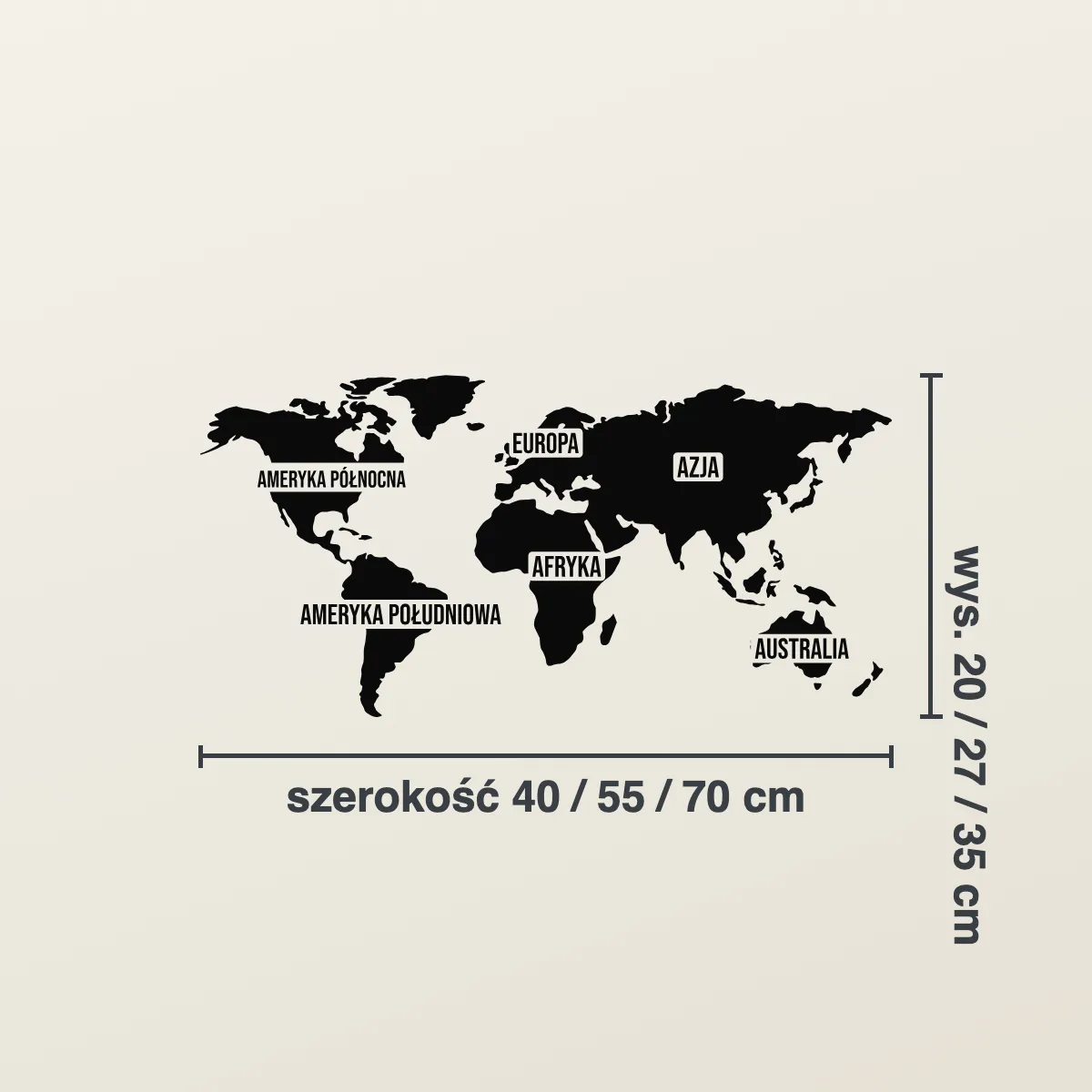 Grafika na ścianę — Mapa świata z nazwami kontynentów