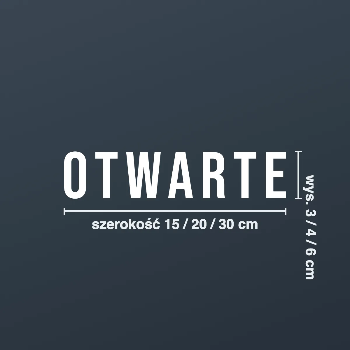 Naklejka informacyjna „Otwarte” litery blokowe
