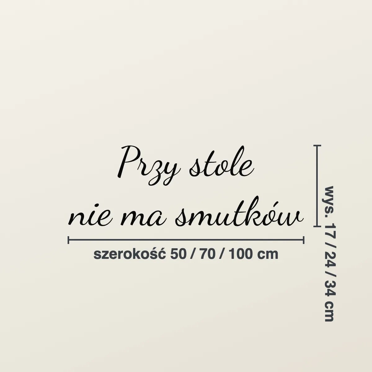Napis na ścianę do kuchni „Przy stole nie ma smutków”
