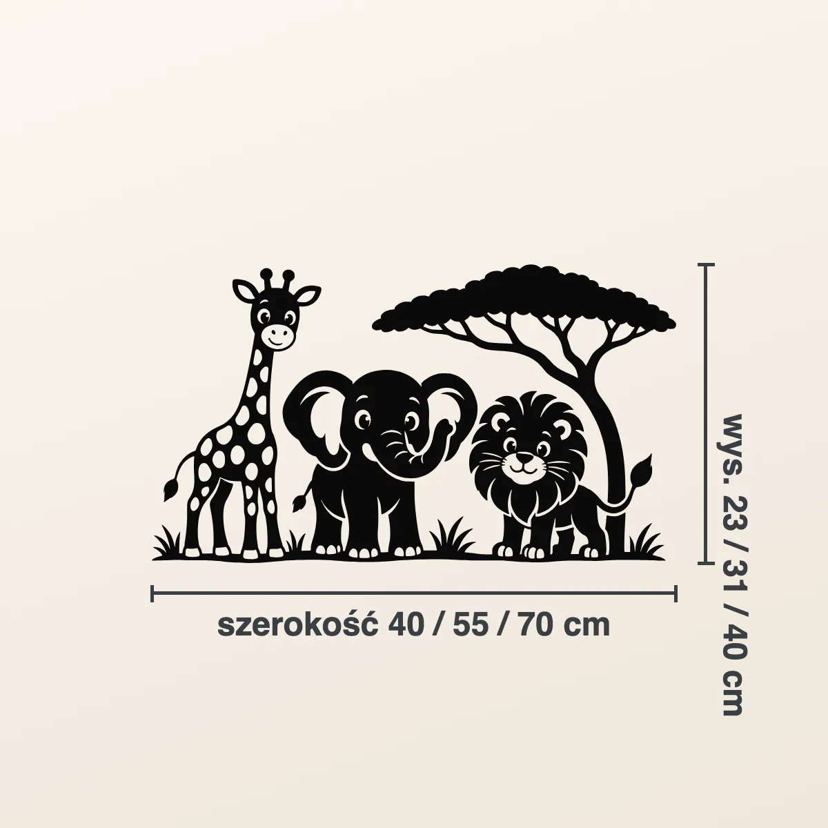 Naklejka na ścianę dla dzieci — Safari: lew, słoń, żyrafa
