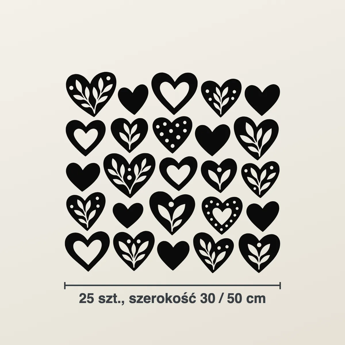 Grafika na ścianę — Zestaw serduszek boho