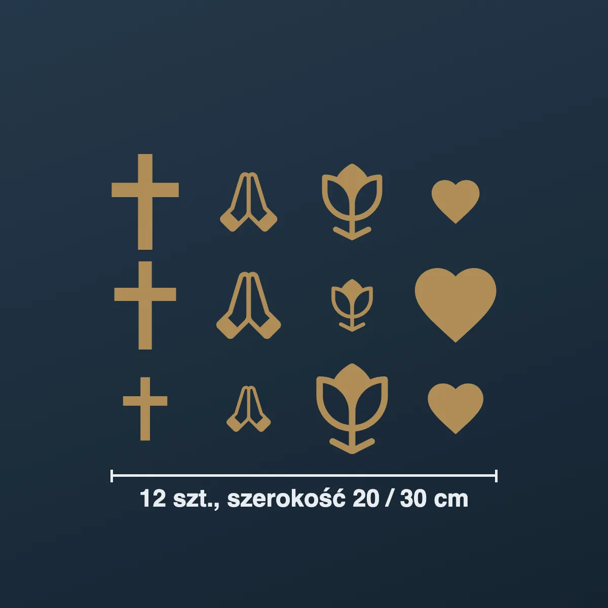 Naklejki na znicze: krzyżyk, dłonie, tulipan, serce (12 szt.)